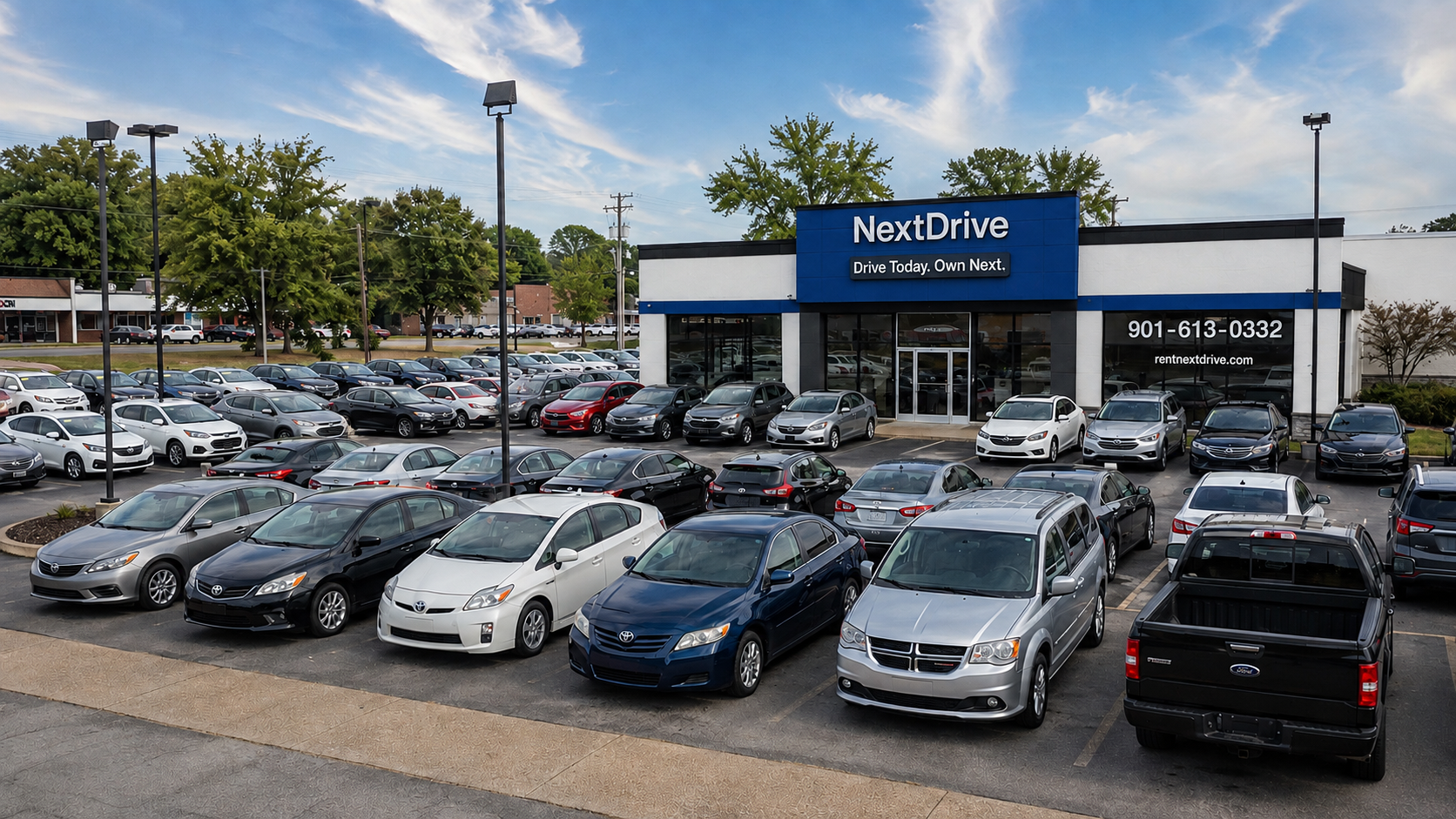 NextDrive vehicles parked at the Memphis, TN lot